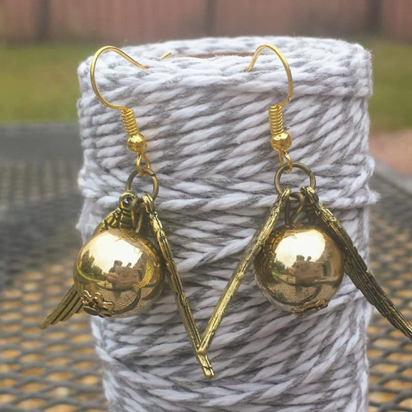 Handmade Jewelry - New Golden Snitch Quidditch Earrings Handmade